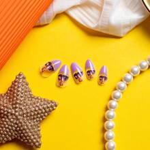 24 piezas de uñas postizas personalizadas, regalo misterioso para el Día de la Madre, diseño almendra corto/medio, tipo ataúd medio, estilo francés clásico