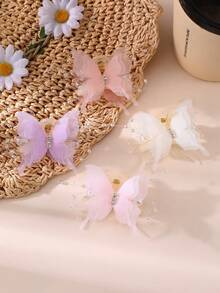 2pcs/4pcs/8pcs Girls Net Butterfly Pearl Rhinestone Hair Clips, Retro Style For Holiday & Everyday Wear - Multicolor - View 4