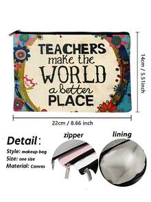 1pc Teacher Gifts, To Best Teacher Ever Letter Print Makeup Bag, Gift Bag Zipper Bag For Travel, Lightweight Storage Bag - Multicolor - View 3