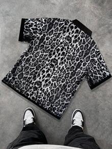 Camisa de lujo con único botonadura y decoración de lentejuelas brillantes para hombre - Negro - Ver 2
