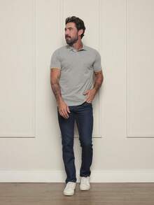 Camisa Polo Masculina Sky Surf Manga Curta Lisa Gola com Botão Camiseta Cinza