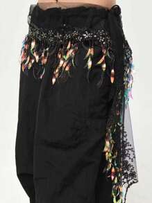 1pc Glitter Hip Scarf, Belly Dance Skirt, Jazz Dance Hip Scarf, Versatile Hiphop Waist Belt