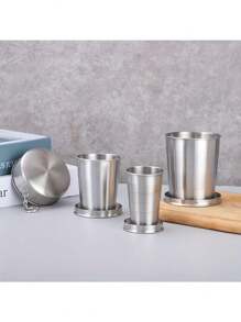 2 pièces Tasse à eau pliable en acier inoxydable, tasses rétractables portatives pour le voyage extérieur, mini tasse pratique et créative
