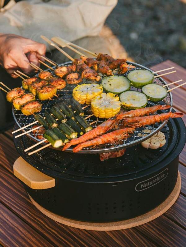 Naturehike Chimenea/asador de mesa redondo con diseño separado, resistente a altas temperaturas, con doble capa de aislamiento, genera menos humo y fácil de limpiar