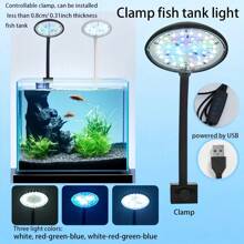 1 pièce Lampe de clip LED USB à haute luminosité réglable sur 3 modes, lumière changeante de couleur blanche, bleue, rouge et verte, pour aquarium, plantes sous-marines, convient pour aquarium rond et carré, alimenté par USB