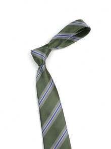 ZLQ&GOU 1 条男士条纹领带，7.5 厘米宽手工绿色条纹领带，涤纶丝混纺领带，适合正式场合