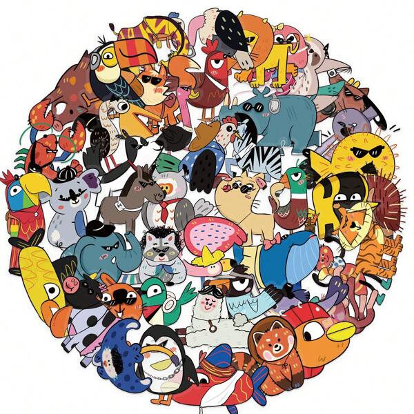 50PCS Fashion Zoo Stickers Vinyl Aesthetics Stickers Scrapbooking, Diary, Bumper, Skateboard, Water Bottle, Cartoon, Hard Hat, Car Stickers And Decals