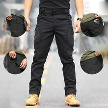 Pantalones Tácticos IX9 Hombre - Cintura Ajustable Elástico Impermeable, Verano 2025 - Transpirable Ultraligero, 12h Secado Rápido para Climas Cálidos, Multibolsillos para Camping o Urbanismo (Negro/Khaki) - Negro - Ver 1