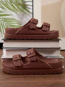 Novas sandálias da moda para mulheres, adequadas para ambientes externos e internos, material EVA confortável, leves e macios, sola grossa, antiderrapante e durável, adequadas para trabalho, deslocamento, praia, caminhada - Castanho - Ver 4