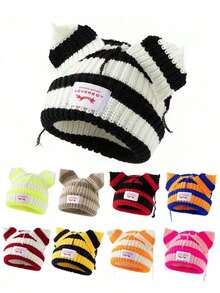 1pc Women's Fashion Car Brand Ear Decoration Knitted Hat, For Daily Wear In Autumn/Winter - Multicolor - View 11