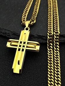 Punk Hiphop Multi-Layer Cross Necklace, Men's Stainless Steel Silver Religious Necklace, Jewelry, Party Anniversary Gift - Necklace - View 3