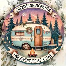 1pc Vintage Style Camping Van Wooden Sign, 8x8 Inch Wooden Wall Hanging Plaque With Cheshire Moment Quote, Multifunctional Home Decor For Camping And Outdoor Enthusiasts