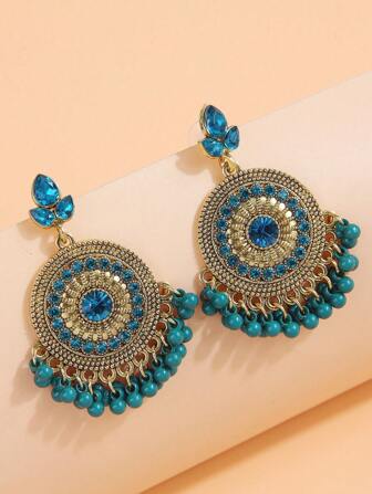 1 Pair Vintage Style Round Crystal Rhinestone Teardrop Statement Earrings For Women