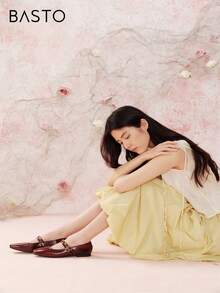 Giày bệt Mary Jane, Giày thường ngày mũi vuông cho nữ, Thời trang cổ điển Cá nhân hóa Thanh lịch Thoải mái Đa năng Nhẹ - Đỏ - Xem 4