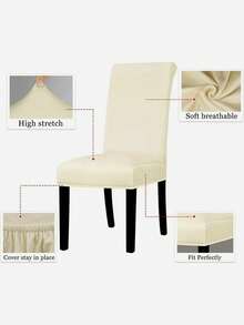 4/6pcs Milk Silk Chair Covers, High Elastic Dust-Proof And Waterproof, Suitable For Living Room, Hotel, Restaurant, Kitchen, Home Decor, All Season - Beige - View 5