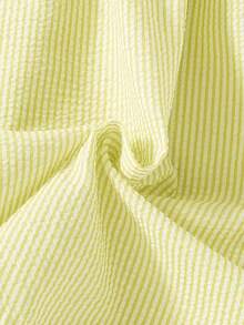 فستان كاجوال فضفاض على شكل خط أ بحزام نباتي لفتيات الشباب، أكمام بلا أكتاف مخطط، مناسب للعطلات والشاطئ والصيف - أصفر - مشاهدة 5