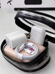 5pcs/2pcs/1pc Portable Mini Transparent Zipper Storage Bags, Compact Multifunctional Organizer, Earphone & Charger Case With Keychain, Transparent Travel Accessory Pouch