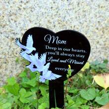 Heartfelt Acrylic Memorial Tombstone For Parents Weatherproof Outdoor Cemetery Marker With Angelic Doves Design, Ideal For Mourning Garden & Easter Decor