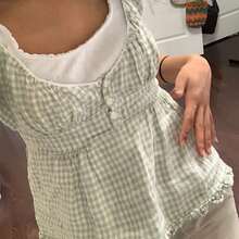 Y2K Fairy Grunge Crop Top For Women Short Sleeve Lace Patchwork Low Cut T-Shirt Aesthetic Slim Fit Cute Babydoll Top Tees Vintage Fairy Grunge T-Shirt Aesthetic Harajuku 90s Streetwear - màu xanh lá - Xem 8
