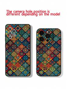 菱形图案 1 件穿孔边缘彩色格子印花加固保护手机壳，适用于 /Galaxy/Redmi