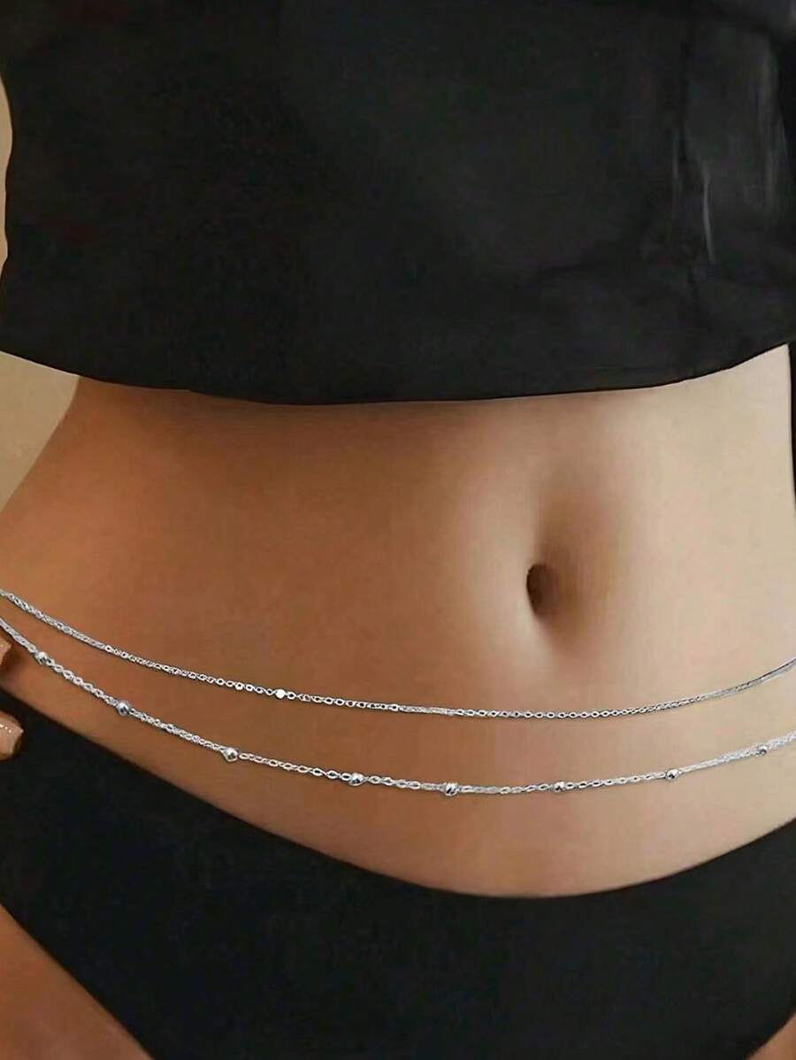 GARMEND 1 Set Of 2pcs Elegant Metal Chain Multi-Layer Pearl Waist Chain