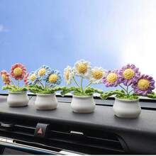 1pc Knitted Sunflower Potted Plant Decor For Car Dashboard - one-size - View 9