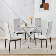 Menaka 5 Pieces Round Glass Dining Table And Grey Veet Chairs Set Small Space For 4 People Modern Kitchen Table With Chairs Set Of 4 Restaurant - TableWith4GreyVelvetChairs - View 2