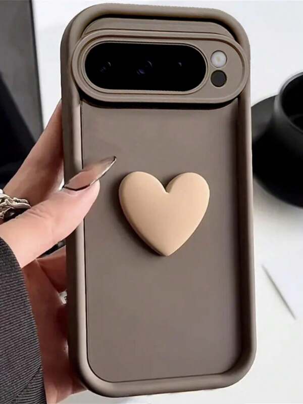 Korea Cute 3D Heart Soft Solid Color Case Compatible With Google Pixel 9 8 Pro 8A 9 Pro XL Anti-Drop Shockproof Silicone Phone Cases Waterproof Scratch Resistant