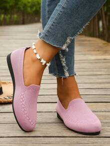 2025 Plus Size Women's Flat Slip-On Shoes, Knitted Uppers, Comfortable & Non-Slip, Lightweight & Breathable, Versatile Outdoor Casual Flats - Pink - View 3