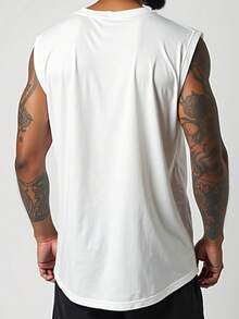 Men's Macho Tank Top, Low-Cut, Bodybuilder Style, Workout Gym, 100% Premium Cotton - White - View 6