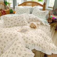Vclife Modern Luxury Solid Color Duvet Cover Full For Girls Women And Jersey Knit Cotton Duvet Cover Queen Soft Grapefruit Bedding Set Queen , Ultra Soft, 4 Corner Ties With Two Pillowcases, No Comforter - 花邊款-尋意花海 - 查看 6