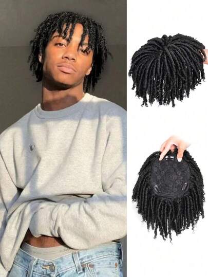 Parrucca a dreadlock con molletta, mezze parrucche intrecciate per uomo con capelli sintetici corti a dreadlock, accessori per capelli per festival musicali, topper per capelli afro per uomo e donna, parrucca a ciuffo per capelli diradati, 6 pollici di capelli sintetici morbidi ricci Marley per trecce per donne africane, estensioni sintetiche in massa per carnevale e cosplay