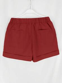 Quần short nữ cỡ lớn màu trơn đơn giản, kiểu dáng thường ngày, có túi, thích hợp cho mùa hè. - Màu Đỏ Sâu - Xem 4