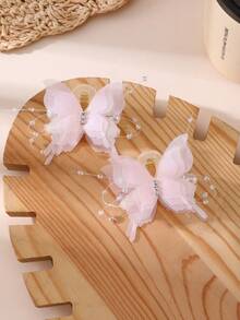 2pcs/4pcs/8pcs Girls Net Butterfly Pearl Rhinestone Hair Clips, Retro Style For Holiday & Everyday Wear - Multicolor - View 13
