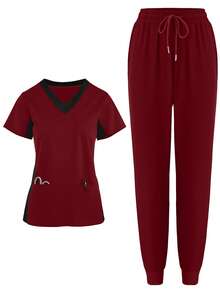 (Four-Piece Set) Scrubs Uniform Women's Running Matte Elastic Sports Nurse  Uniform Wash Clothes Work Clothes Breathable Scrub Shirt - Màu xanh nhạt - Xem 3