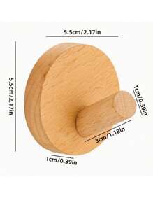 1pc Wood Round Wall Hook, No Drill Needed. Round Wooden Hook, Wood Wall Mounted Hook Rack For Clothes, Towels, Home Decor Rustic