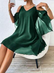 Plus Size Sleeveless Solid Color Off-Shoulder Dress, Fashionable For Summer