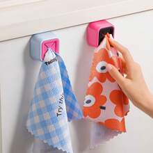 1/2/4pcs No Drill Hanging Towel Holders, Convenient Rag Storage Clips, Soft Material, Fits Cabinets, Wardrobes, Bathrooms, For Hanging Towels, Washcloths, Rags And Gloves, Practical Kitchen & Bathroom Accessory