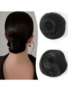 Synthetic Clip-On Hair Bun Elastic Band Straight Hair Black-Brown Chignon Extension Scrunchie Hairpiece For Women