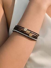 1pc European Style Multi-Layer PU Magnetic Creative Tree Of Life Bracelet, White, Suitable For Everyday Wear - White - View 3