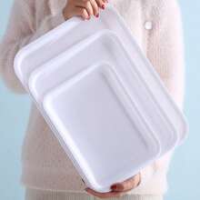 4pcs Extra Large Plastic Trays - Rectangular Food Serving And Organizing Trays, Stackable Durable Plastic Storage Trays For Home, Cafe, Restaurant, Outdoor - Holds Food, Bread, Grill Dishes - White - View 2