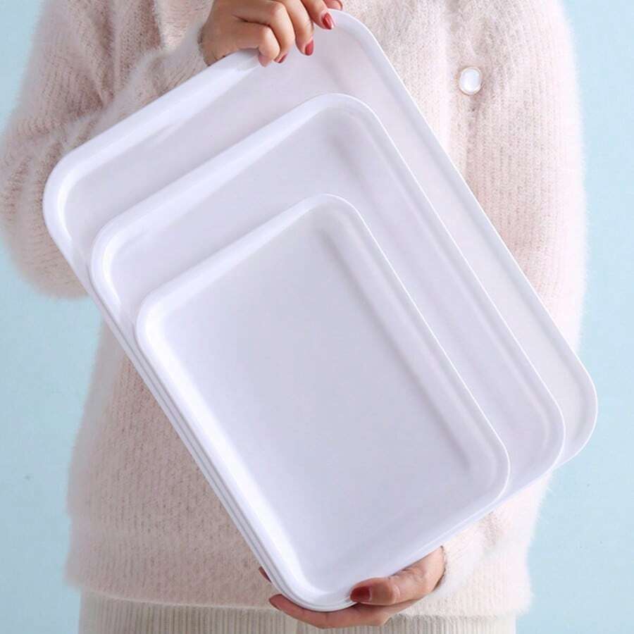 4pcs Extra Large Plastic Trays - Rectangular Food Serving And Organizing Trays, Stackable Durable Plastic Storage Trays For Home, Cafe, Restaurant, Outdoor - Holds Food, Bread, Grill Dishes