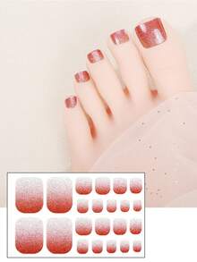 一套22片渐变洋葱粉脚趾美甲贴纸，防水美甲贴，时尚女士美甲之选 - 彩色 - 查看 15
