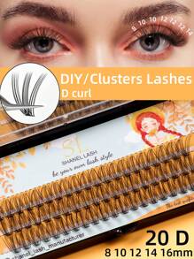 60 Clusters 3 Rows D Curl 20D Lash Clusters Synthetic Faux Mink Eyelashes Individual Lashes, Fluffy Mega Volume Eyelash Extensions 8 10 12 14 16mm DIY Eyelash Clusters At Home Natural Eyelash Extension 3D Russian Strip Personal Eyelash Makeup Tool