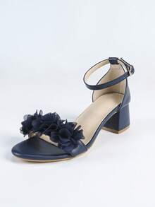 Giày cao gót quai vuông họa tiết hoa 3D màu xanh dành cho nữ, cao 5,3cm, thời trang để mang hàng ngày, mùa xuân/hè - Màu xanh lam - Xem 6