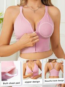 1 szt. Bezszwowy przedni zamek błyskawiczny seksowny biustonosz sportowy typu racerback z regulowanymi ramiączkami