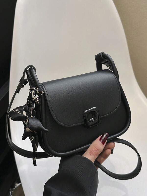1 Piece Plain Soft Side PU Saddle Bag Mini Magnetic Buckle Flap Shoulder Strap Adjustable Shoulder Bag Suitable For Women's Daily Casual Use