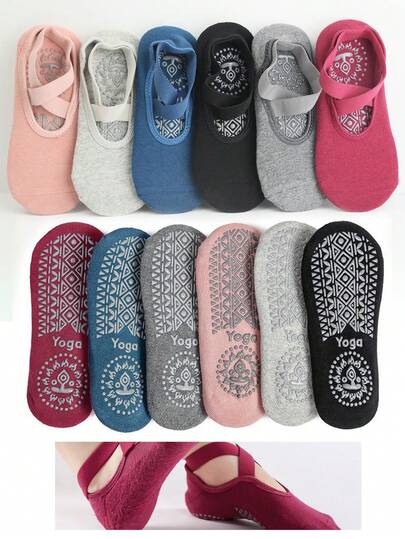 1/3/6 Pairs Women Anti-Slip Yoga Socks With Ply Bottom, Shock Absorbing Sports Barre Socks, Pilates Fitness Socks