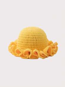 1pc Women's Y2K Style Handmade Crochet Ruffled Knit Hat, Hollow Out Knitted Bucket Hat, Suitable For Daily Wear, Photography, Party, Picnic, Outdoor, Autumn/Winter, Valentine's Day - A - View 28