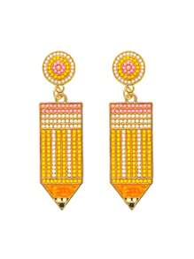 2 pares de aretes de lápiz con borlas y cuentas estilo bohemio, aretes de estilo universitario para maestros, estudiantes, de regreso a clases, regalo de graduación